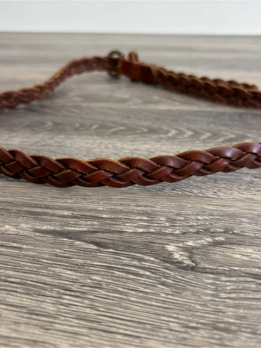 Braided Brown Leather Belt with Antique Brass Buckle